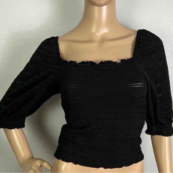 NEW SAMSØE SAMSØE BLACK SMOCKED TOP - Picture 2 of 9